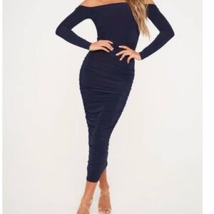 Missguided+ Navy Long Sleeve Dress